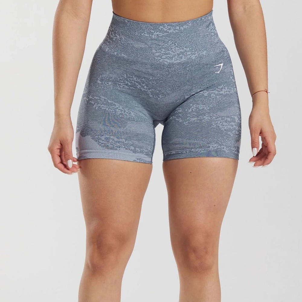 Gymshark Blue Gray Camo Seamless High-Waist Athletic Shorts